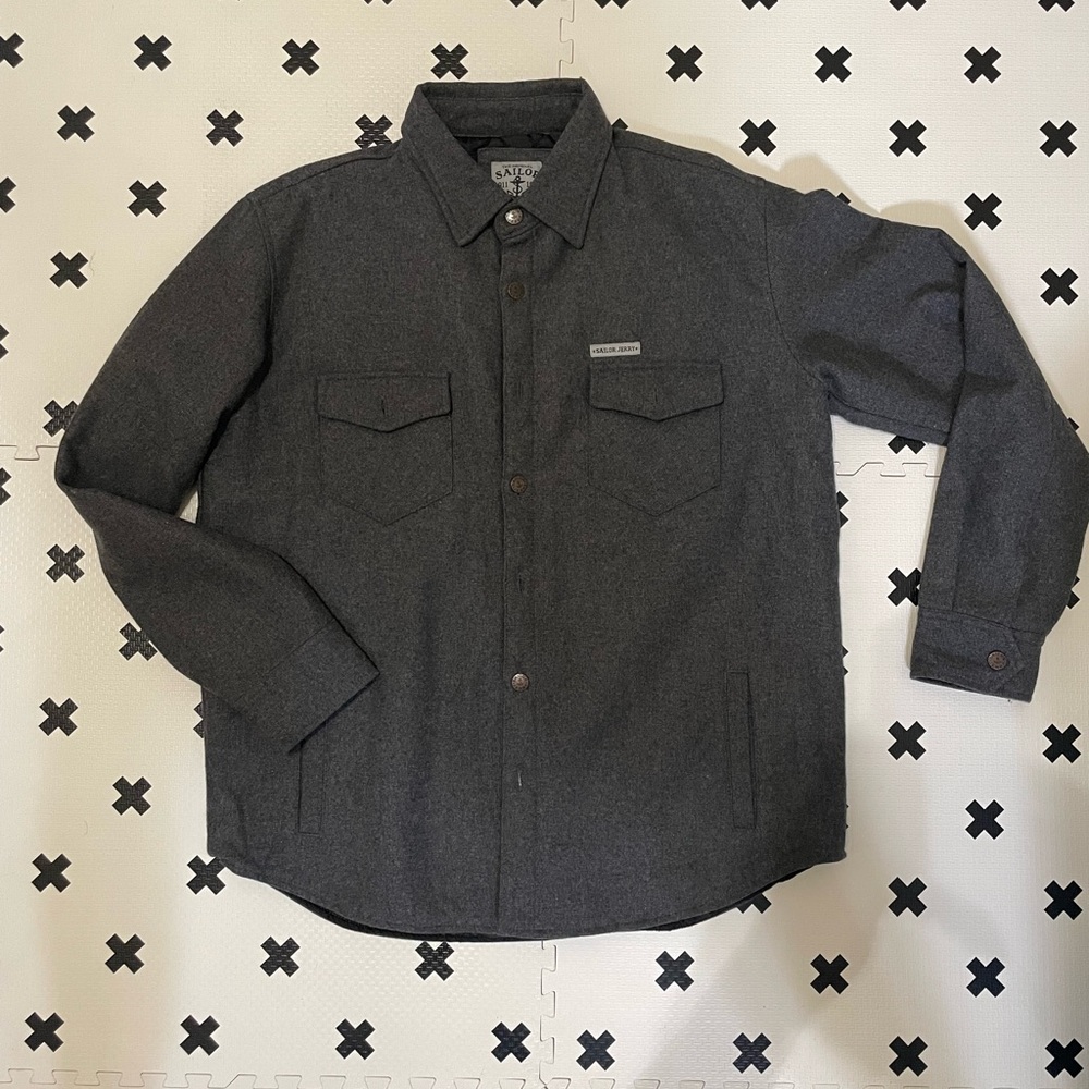 SAILOR JERRY, Gray Lightweight Shirt Jacket with Standard Collar